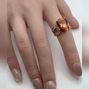 18k Yellow Gold Diamond Orange Topaz Sz 6 Ring